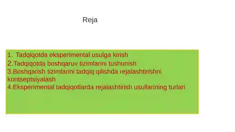 Boshqaruv tizimini tadqiq etishda eksperiment usuli 2