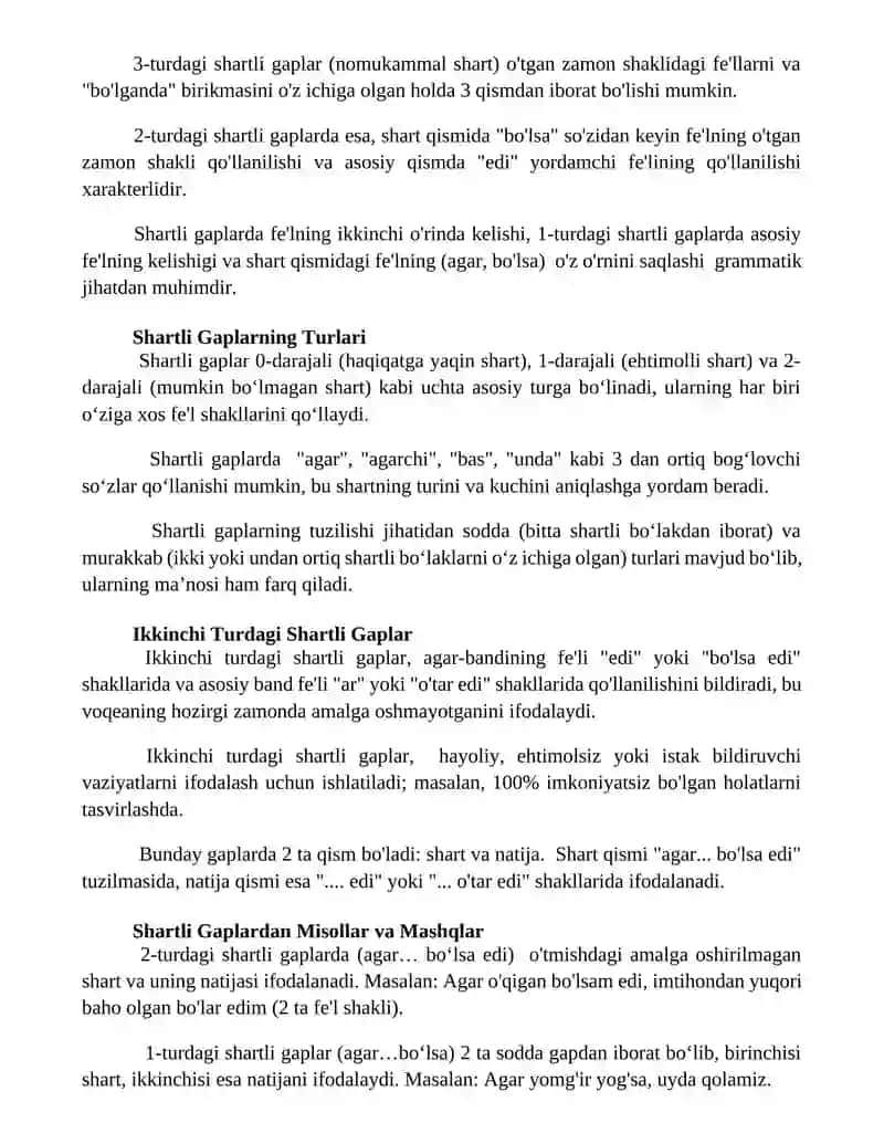 Shartli tanglamalar korinishlari 2