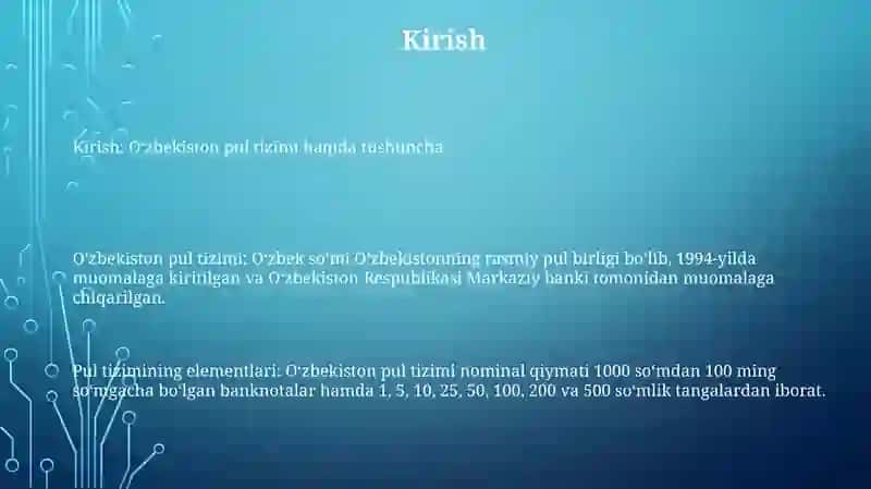 O'Zbekiston Respublikasi Pul Tizimi Va Elementlari 2