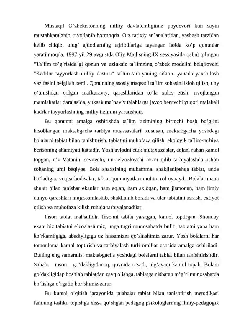 INAVATSION TEXNALOGIYALAR ASOSIDA TABIAT BILAN TANISHTIRISH MASHG‘ULOTLARINI IJODIY TASHKIL ETISH 2
