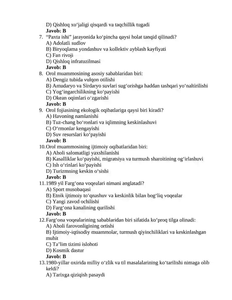 Oʻzbekistonning eng yangi tarixi 3-test 2