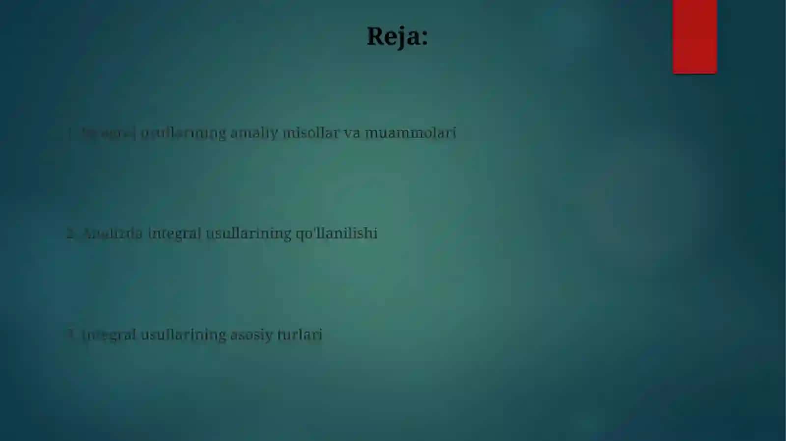 Integral usullarining amaliy misollar va muammolari 2
