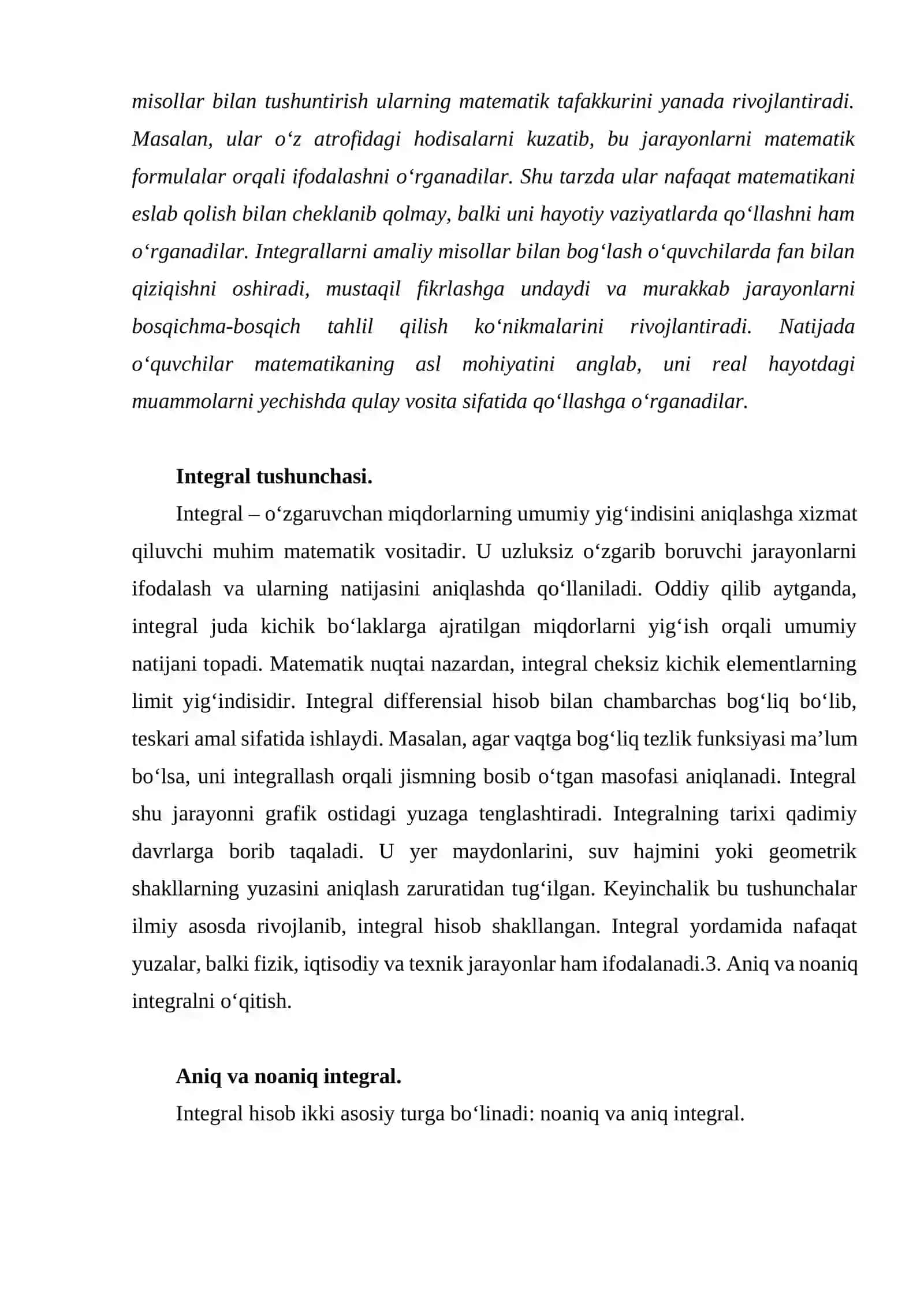 Integrallarni amaliy hayotda qo‘llanilishini o'quvchilarga o'rgatish 2