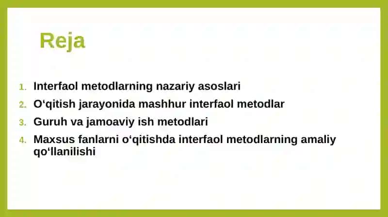 Ta’lim jarayonida interfaol metodlardan foydalanish 2