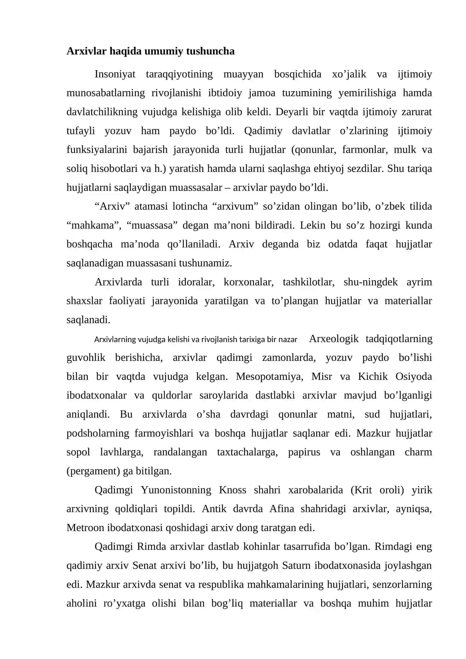 Arxivshunoslik fani taraqqiyotini davrlashtirish 2