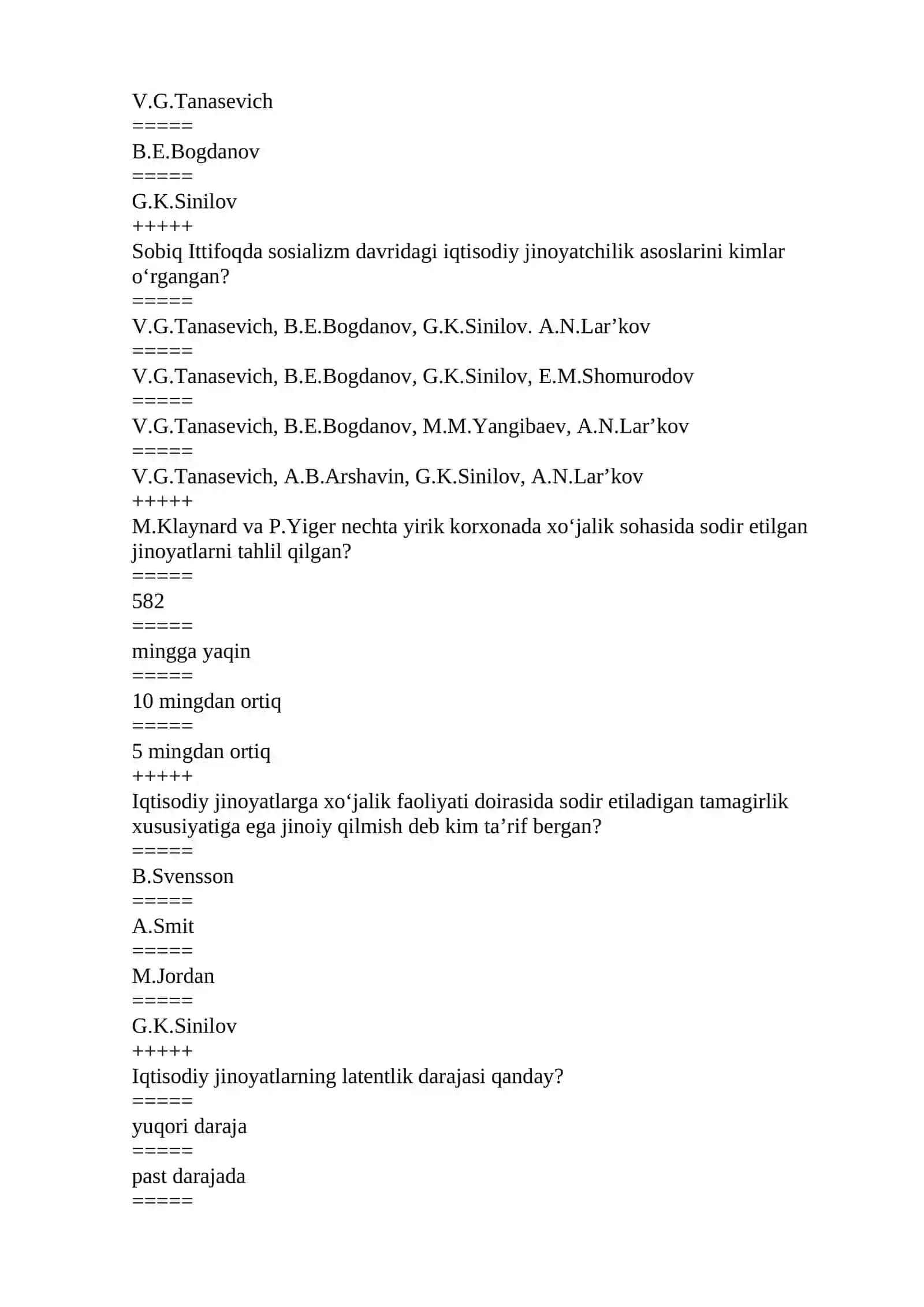 “PUL VA BANKLAR” FANIDAN TEST SAVOLLARI 2