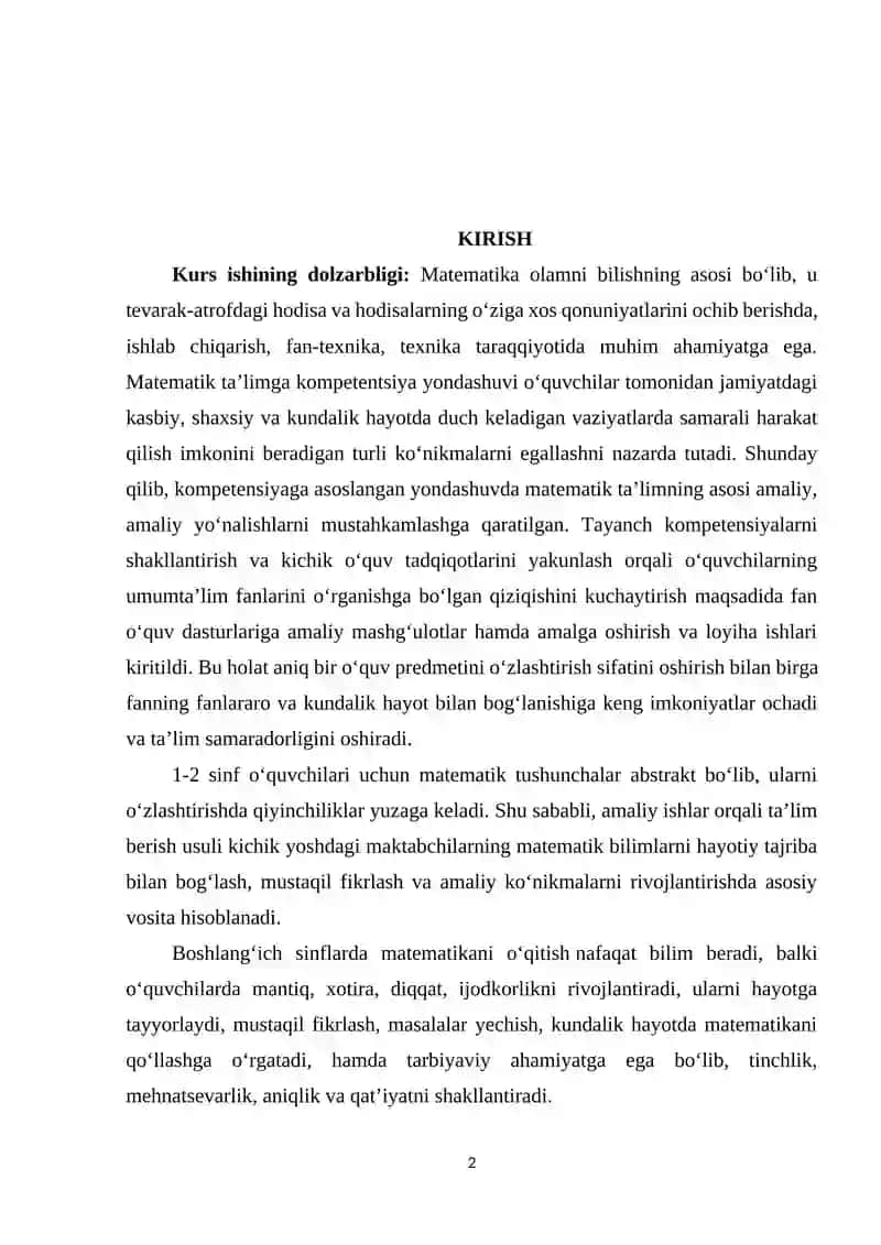 Boshlang'ich sinflarda matematikadan amaliy ishlar 2