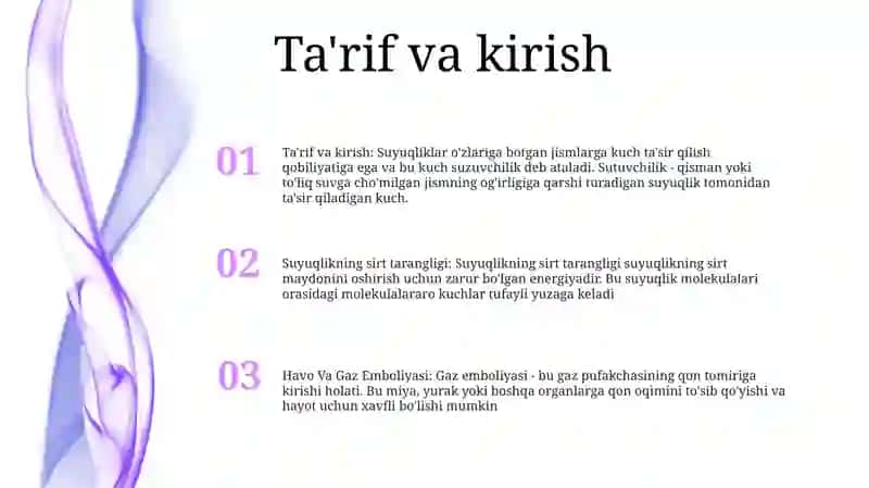 Suyuqlikning Sirt Tarangligi. Havo Va Gaz Emboliyasi 2