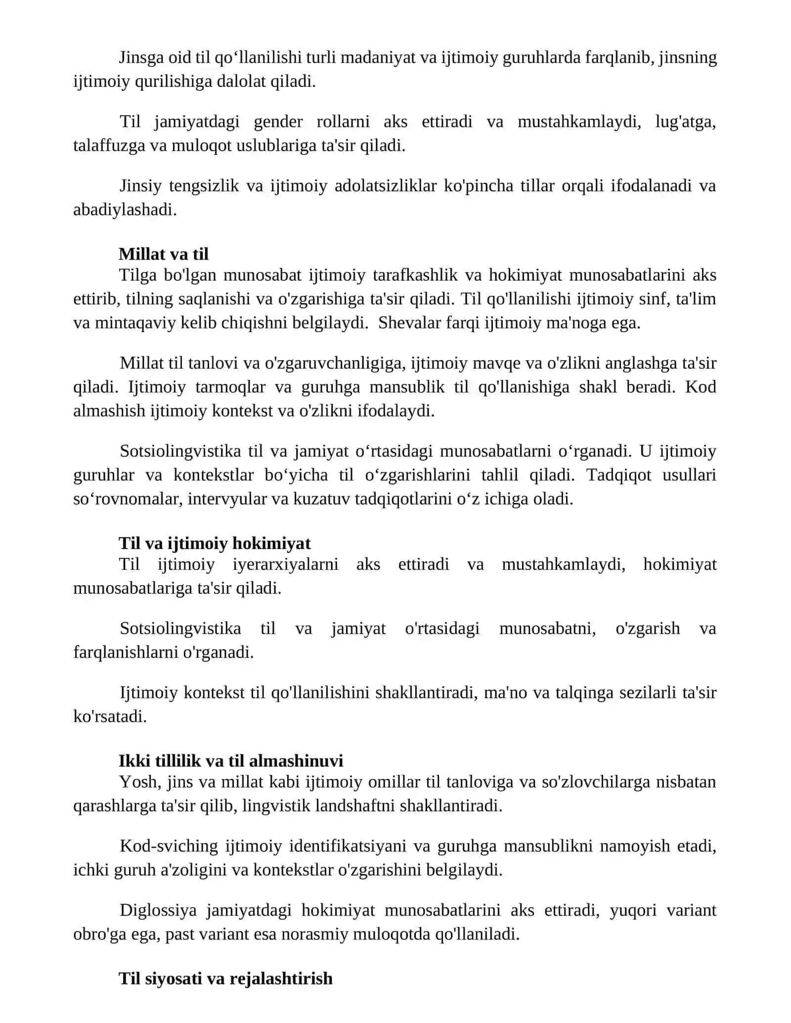 Tilning ijtimoiy koʻrinishlari. Sotsiolingvistika 2