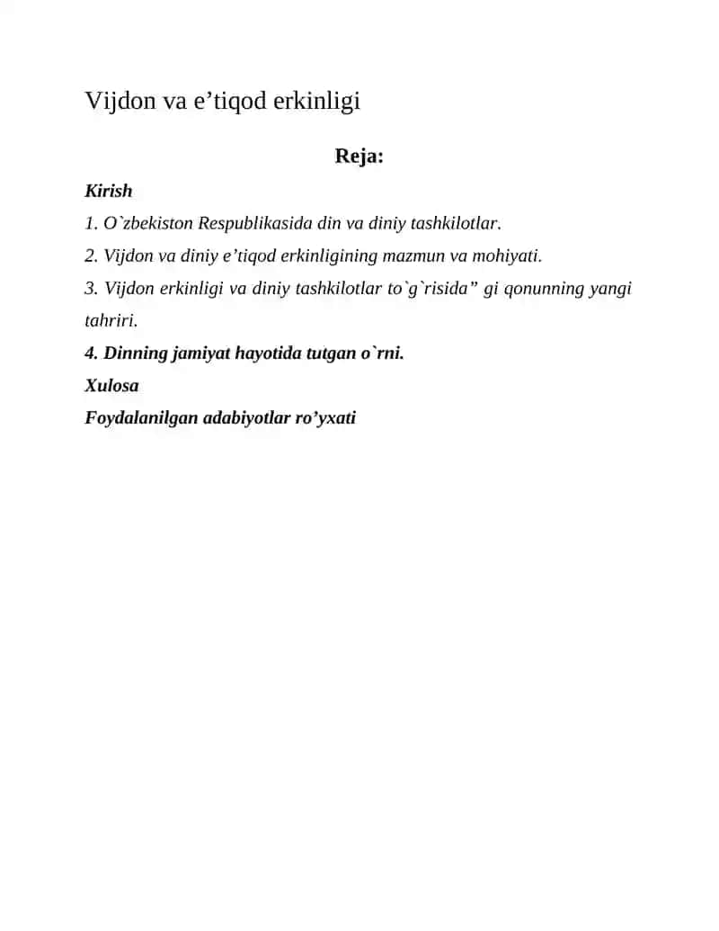 Vijdon va e’tiqod erkinligi 2
