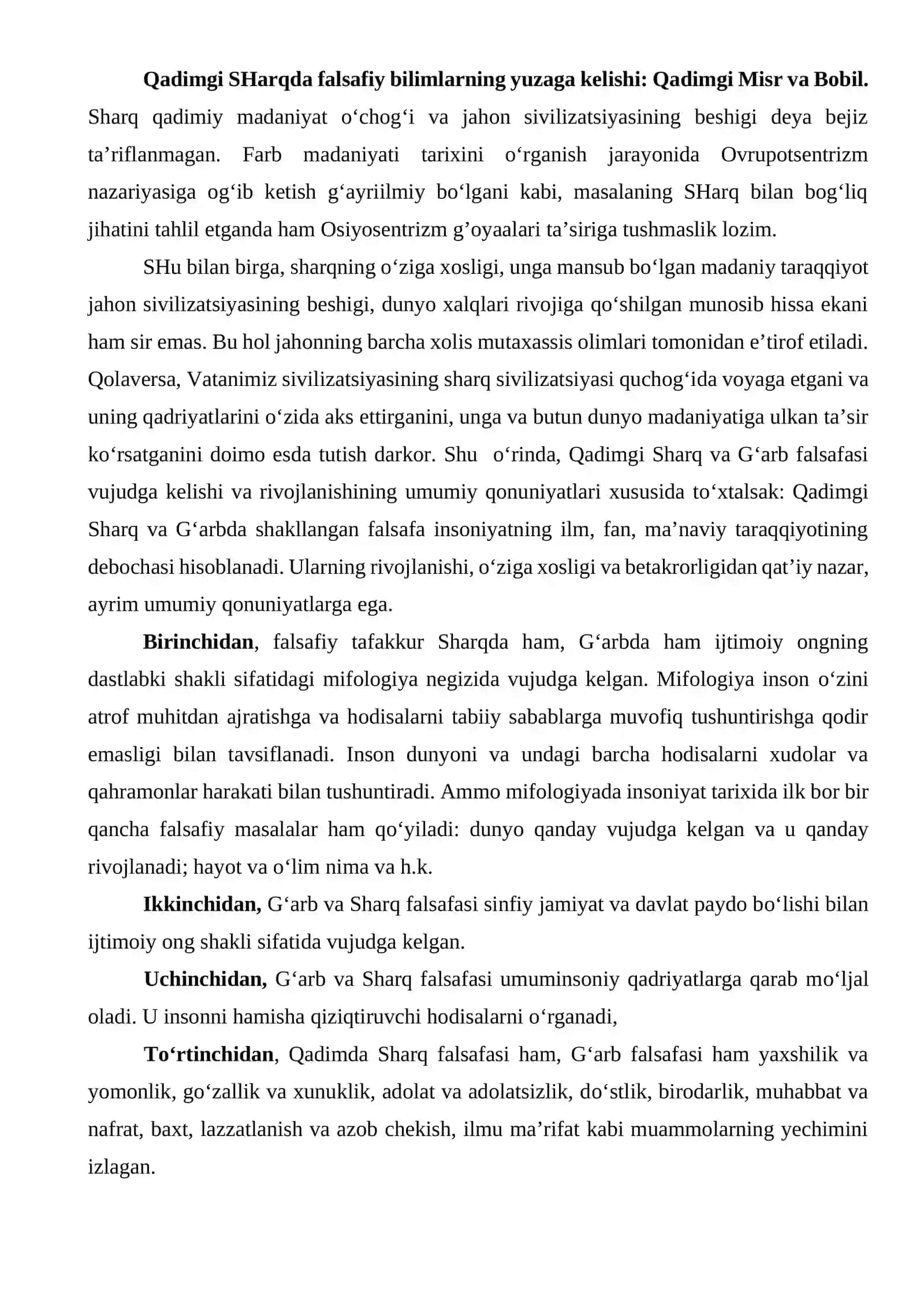 Qadimgi SHarqda falsafiy bilimlarning yuzaga kelishi: Qadimgi Misr va Bobil 2
