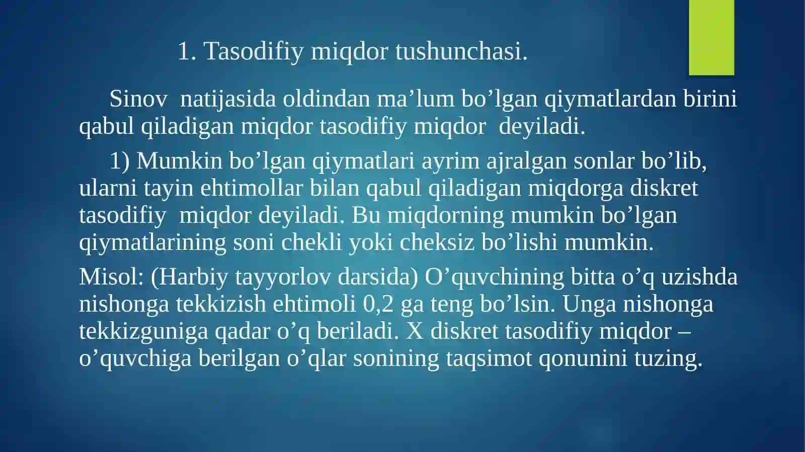 TASODIFIY MIQDORLAR VA ULARNING TAQSIMOT QONUNLARI 2
