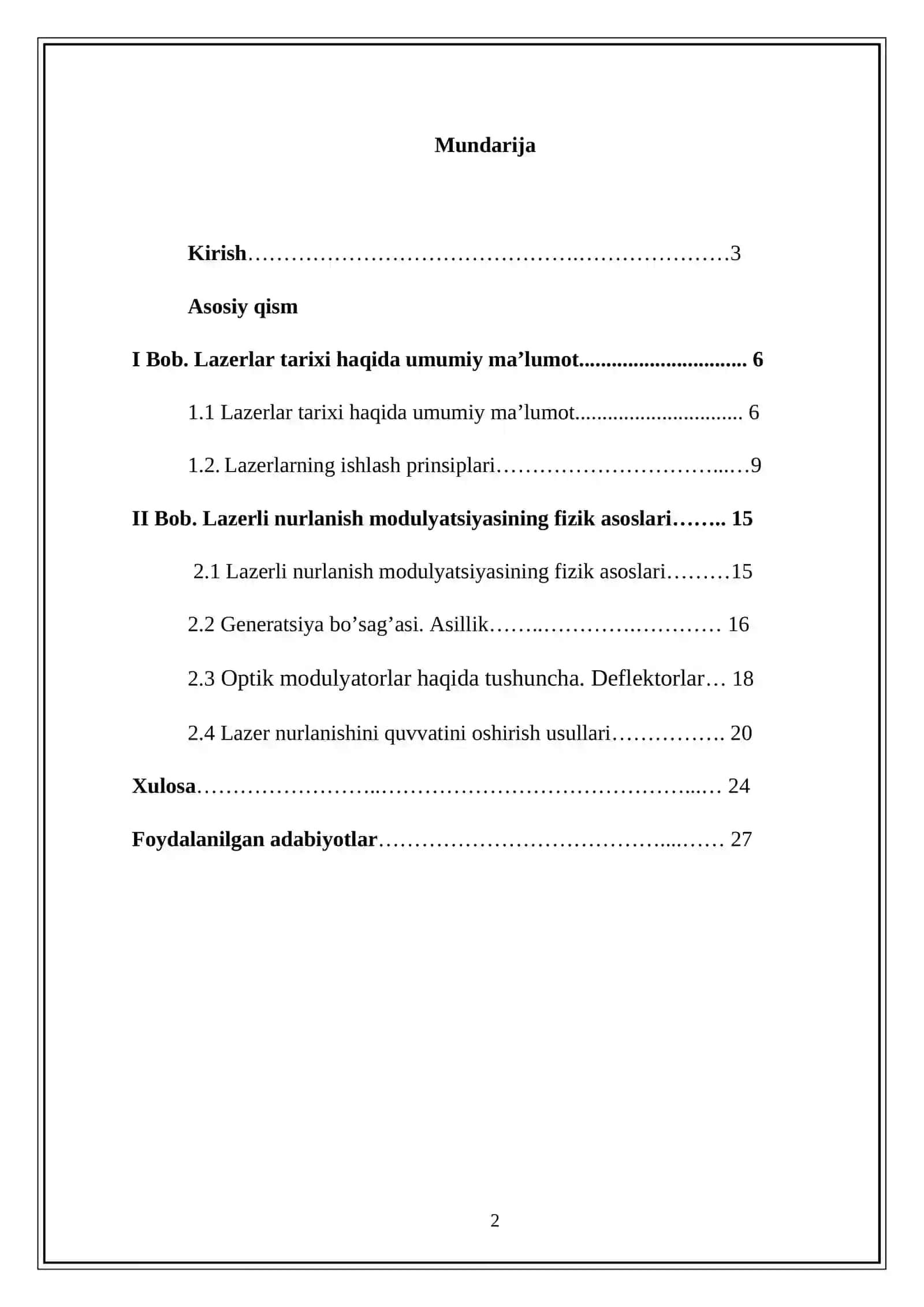 Lazer nurini modulyatsiya qilish 2