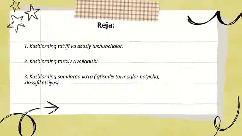 Kasblar va ularning klassifikatsiyasi 2