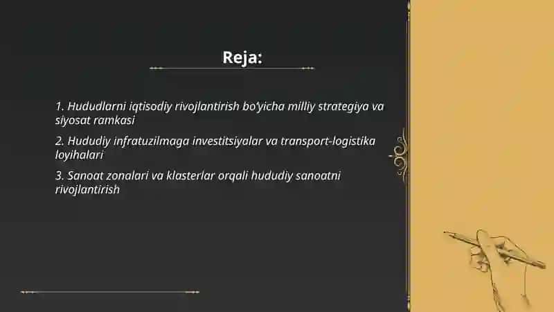 hududlarni iqtisodiy rivojlantirish bo'yicha davlat siyosati 2