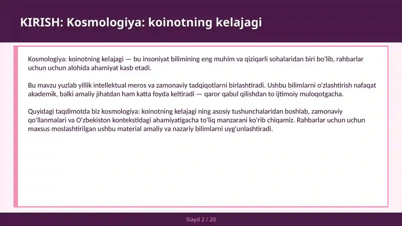 KOSMOLOGIYA: KOINOTNING KELAJAGI 2