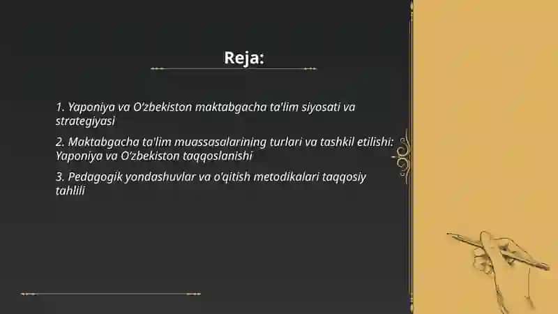 Yaponiya Maktabgacha ta'lım tizimi va Oʻzbekiston Maktabgacha taʼlim tashkilotida olib borilayotgan ishlar qiyosiy tahlili 2
