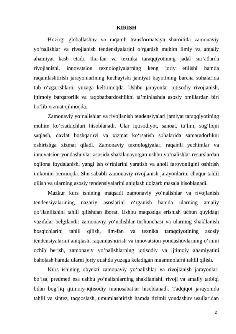 ZAMONAVIY YOʻNALISHLAR VA RIVOJLANISH TENDENSIYALARI 2