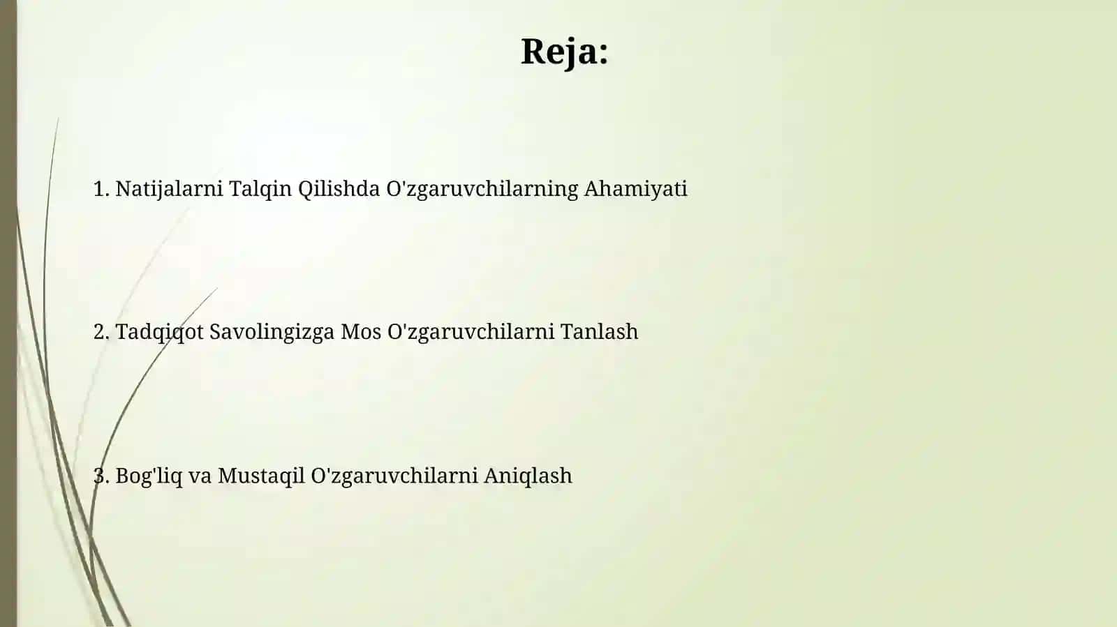 Bog’liq va bog’liq bo’lmagan o’zgaruvchilarni tanlash 2