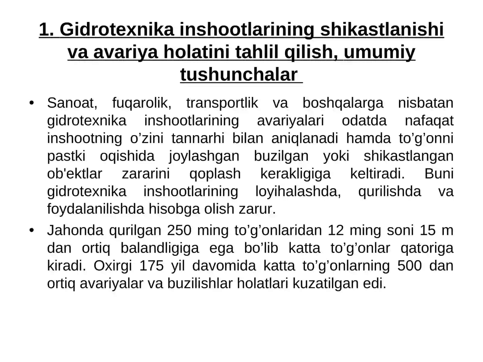 Gidrotеxnika inshootlarining shikastlanishi va avariya holatini tahlil qilish 2