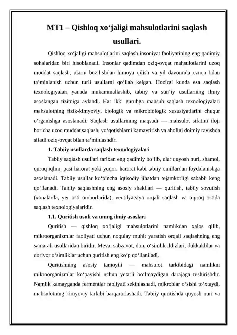 Qishloq xo‘jaligi mahsulotlarini saqlash usullari 2