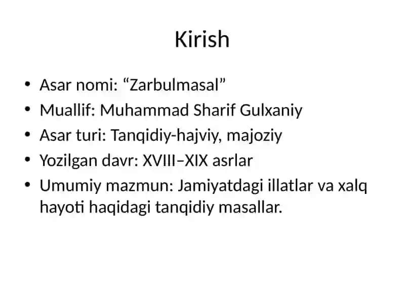 Zarbulmasal asarining hikoyatlari: Mavzu va Mohiyat 2