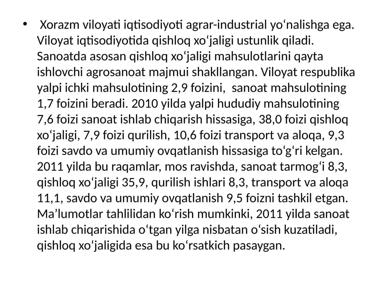 Xorazm viloyati sanoati 2