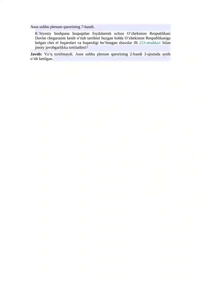 OʻZBEKISTON RESPUBLIKASINING DAVLAT CHEGARASINI KESIB OʻTISH TARTIBINI BUZISHGA OID ISHLAR BOʻYICHA SUD AMALIYOTI TOʻGʻRISIDA 2