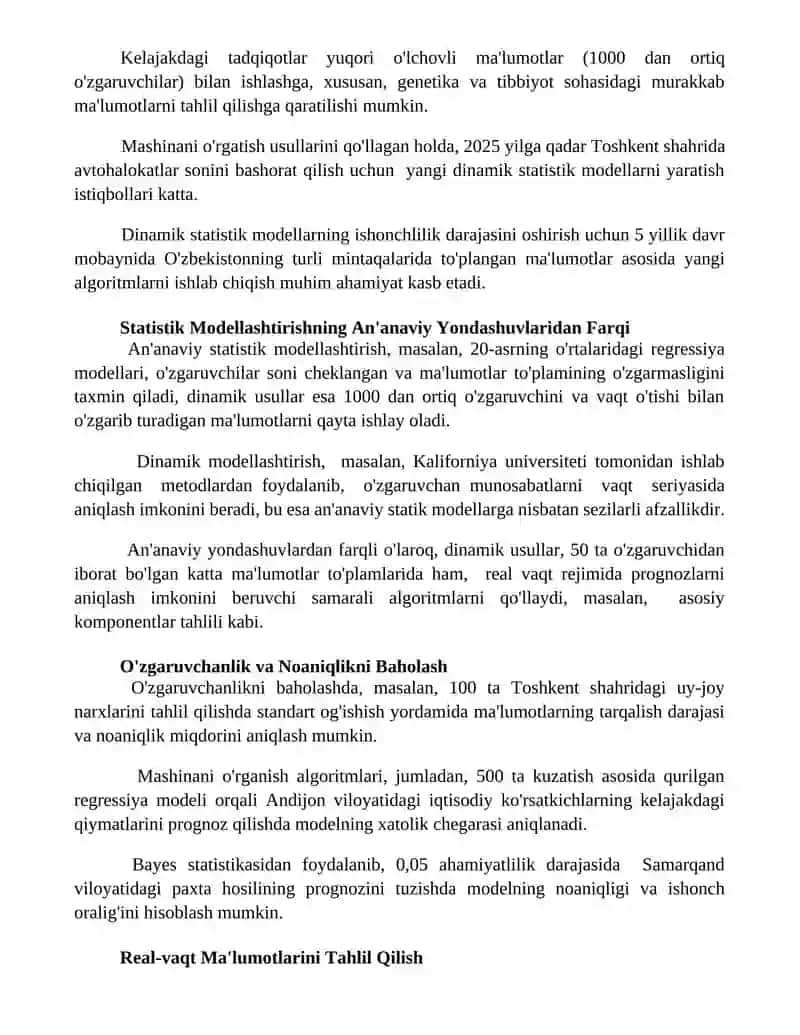 Dinamik statistik o'rganish usullari 2
