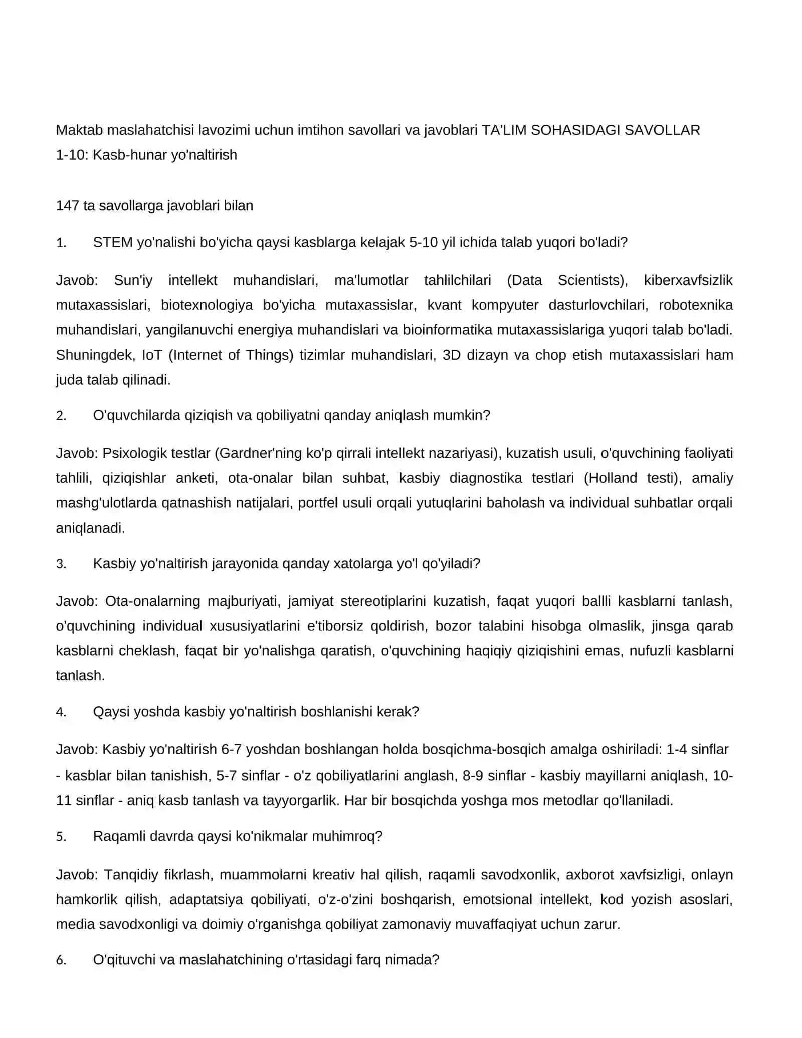 MAKTAB MASLAHATCHISI LAVOZIMIGA ISHGA KIRISH TEST SINOVlARI YANGI TAHRIR 2