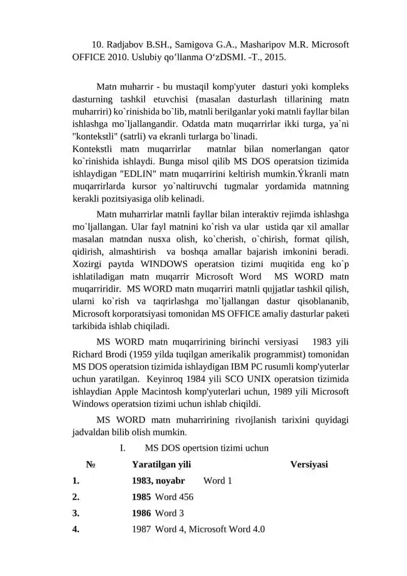 MATNLI HUJJATLARNI KOMPYUTER HOTIRASIGA KIRITISH VA ULARNI QAYTA ISHLASH 2