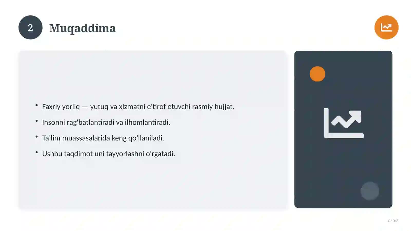 Faxriy yorliq eng faol o'quvchi uchun 2