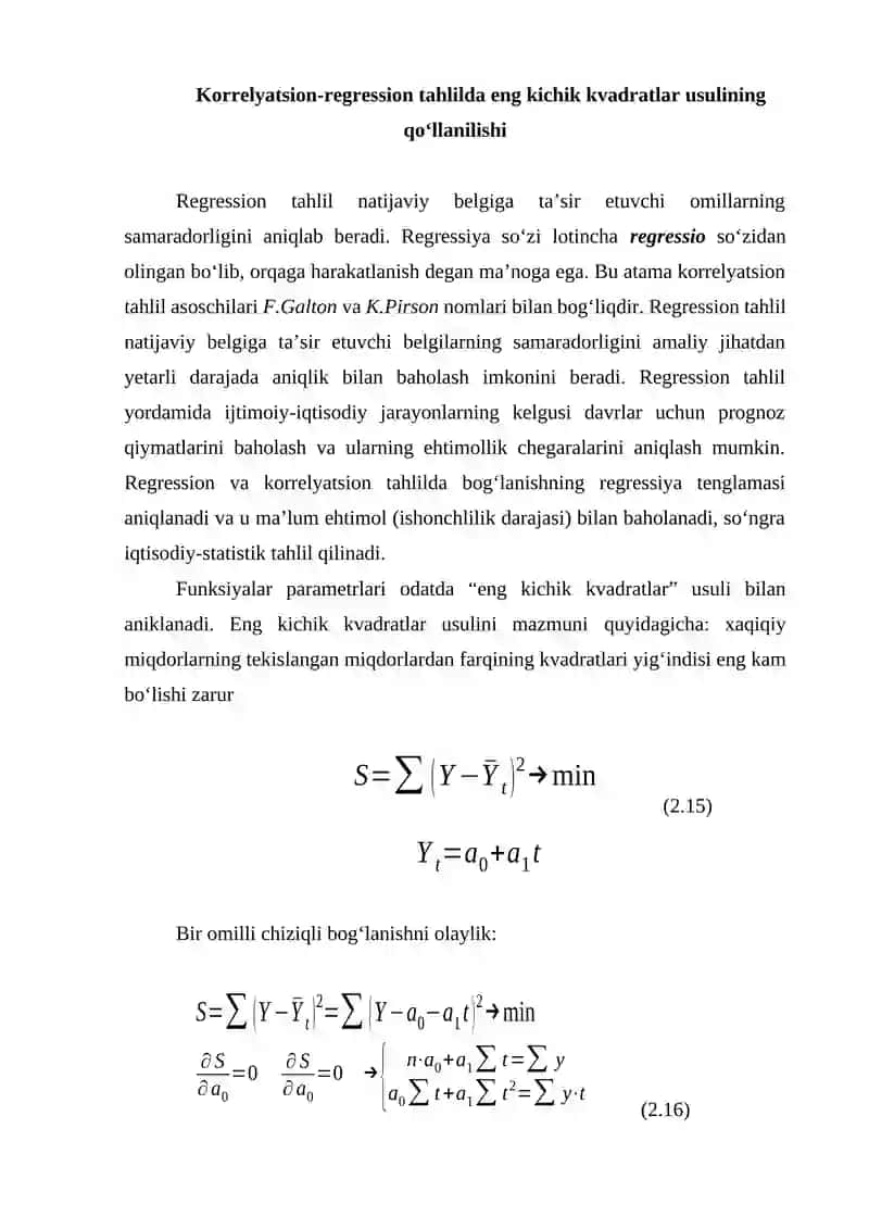 EKONOMETRIK MODELLAR PARAMETRLARINI ENG KICHIK KVADRATLAR USULIDAN FOYDALANISH 2