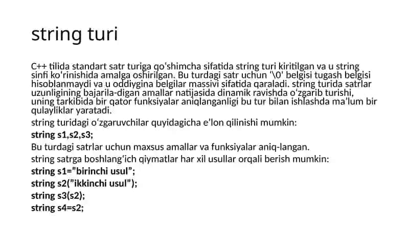 C++ tilida string turidagi satrlar 2