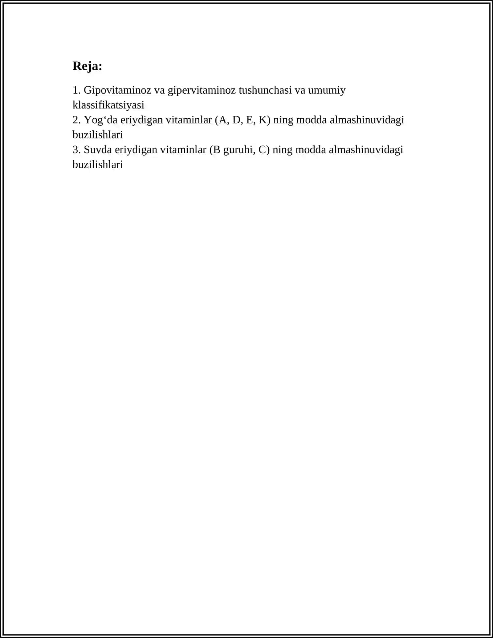 GIPOVITAMINOZ VA GIPERVITAMINOZ HOLATLARDA MODDA ALMASHINUVINING BUZILISHI 2