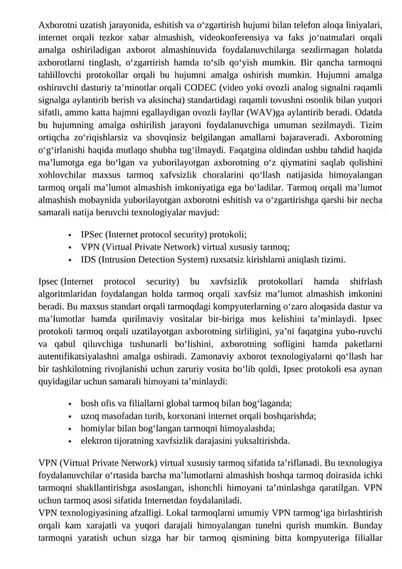 TEXNIK TIZIMLARDA TARMOQ XAVFSIZLIGI 2