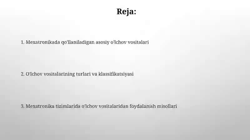 Mexatronikada Qo'llaniladigan O'lchov Vositalariga Kirish 2