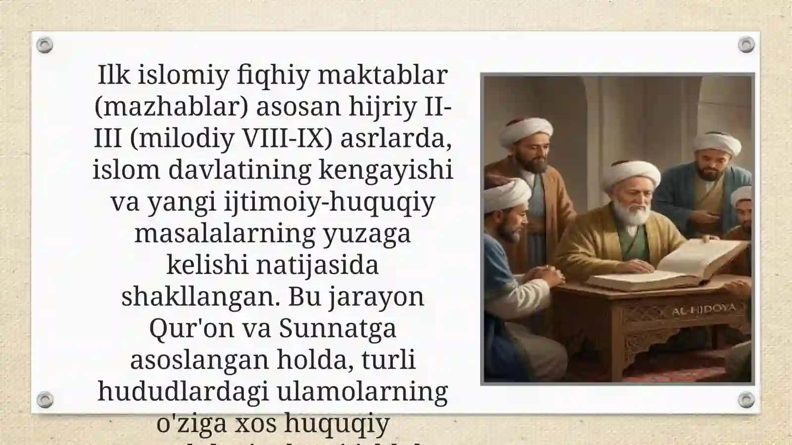 Ilk islomiy fiqhiy maktablarning shakllanishi tarixi va tasnifi 2