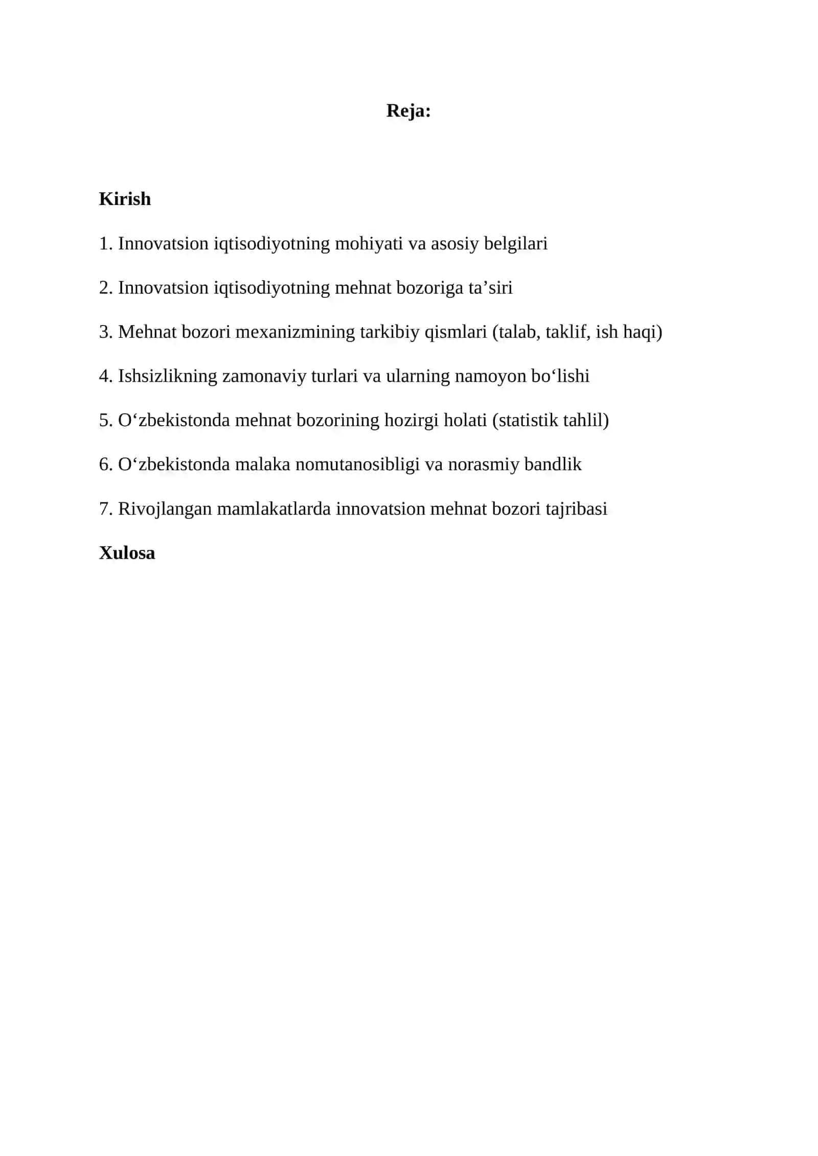 Innovatsion iqtisodiyotning  shakllanishi sharoitda mehnat bozorining amal qilish mexanizmini takomillashtrish 2