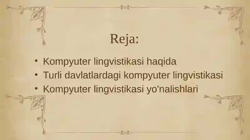 Kompyuter lingvistikasi tarmoqlari 2