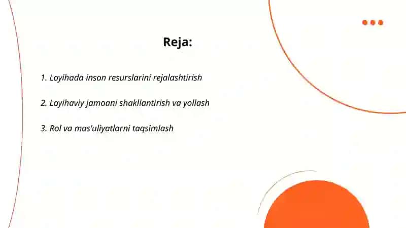 Loyihaning inson resurslarini boshqarish 2
