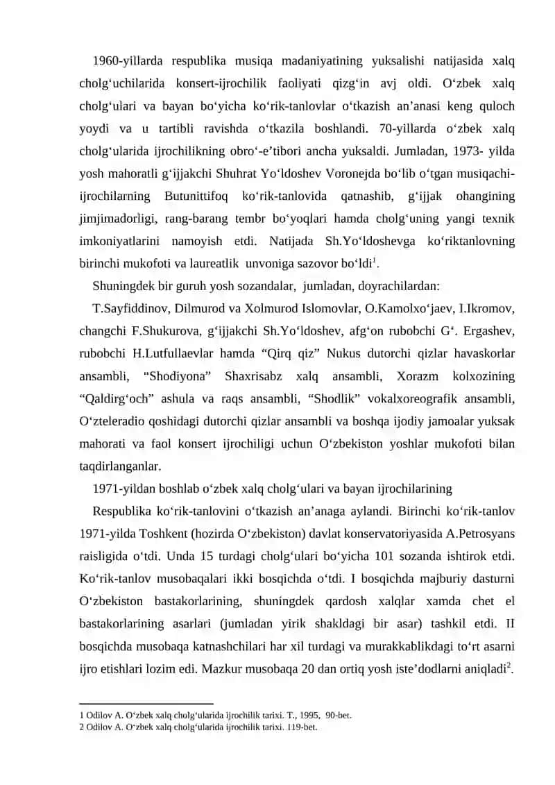 1960-1990 yillarda o‘zbek xalq cholg‘ularida ijrochilik san’ati 2
