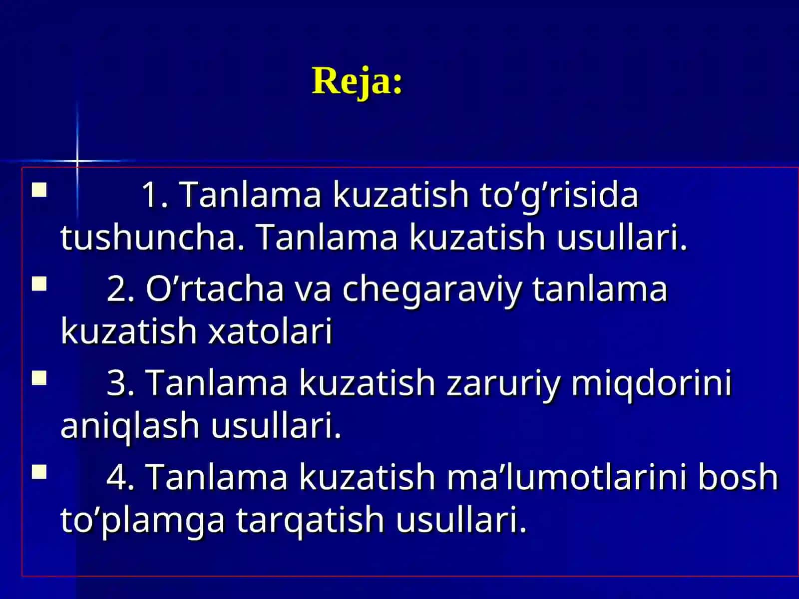 11-mavzu. Statistik tadqiqotlarda tanlab kuzatishning qo’llanilishi 2