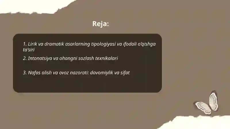 Lirik va dramatik turdagi asarlarni ifodali o'qish 2
