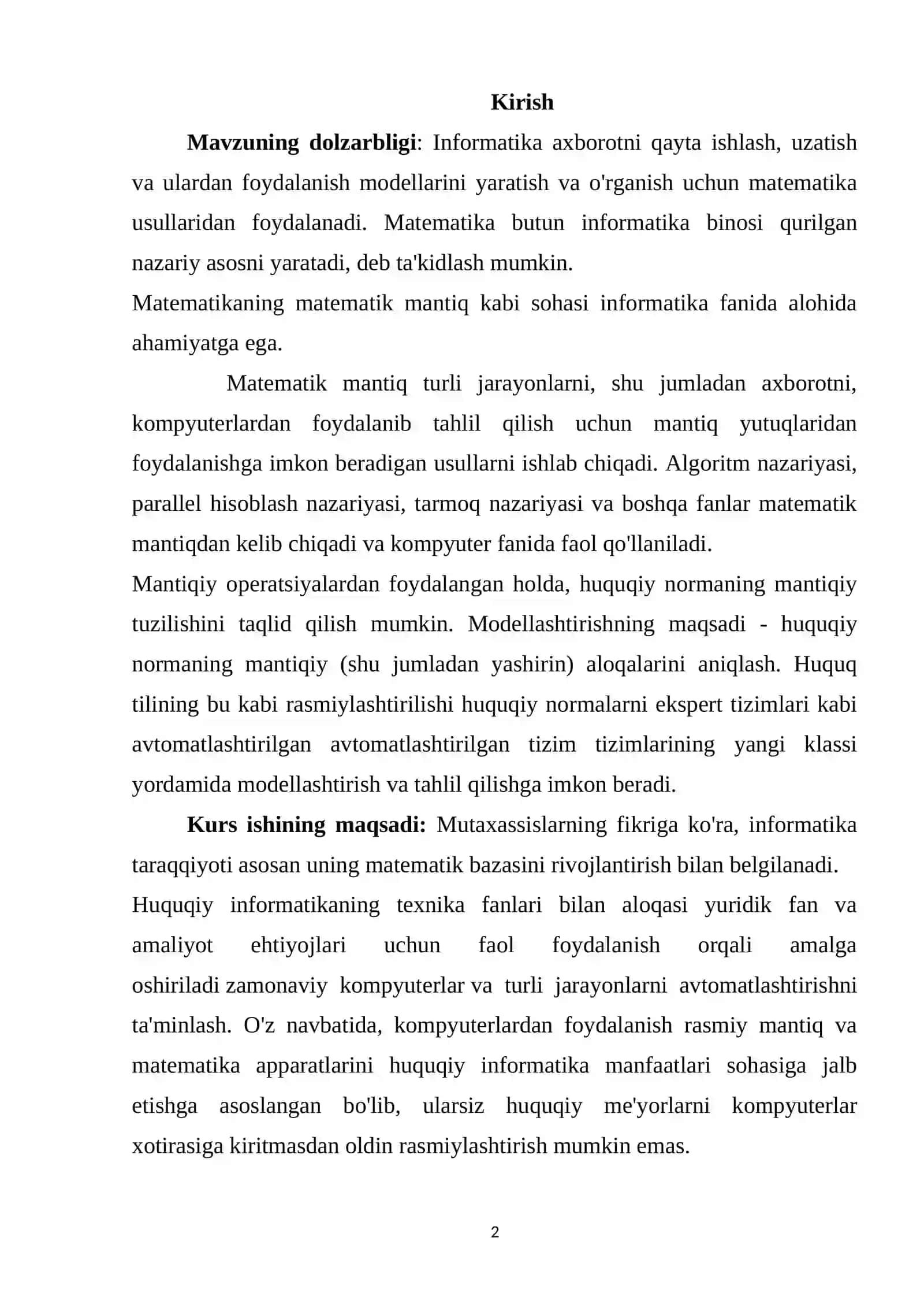 INFORMATIKANI BOSHQA FANLAR BILAN ALOQADORLIKDA O'QITISH METODIKASI 2