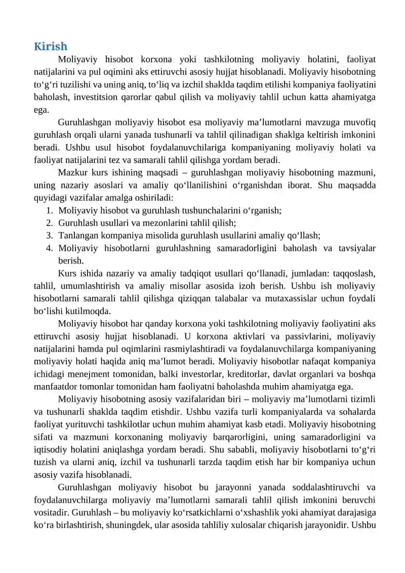 Guruhlashgan Moliyaviy Hisobotning Mazmuni 2
