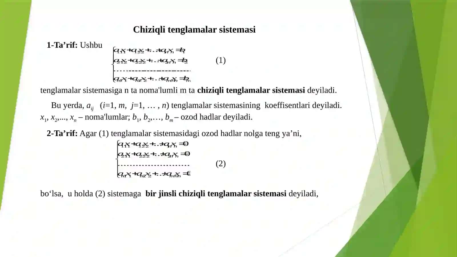 Chiziqli tenglamalar sistemasini yechishning matritsalar usuli 2
