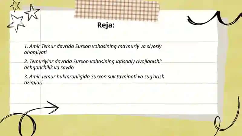 Amir Temur va Temuriylar davrida surxon vohasi 2