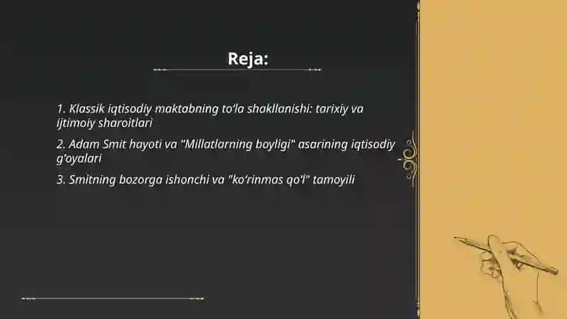 Klassik iqtisodiy maktabning toʻla shakllanishi. Adam Smit va David Rokardo iqtisodiy talimotlari 2
