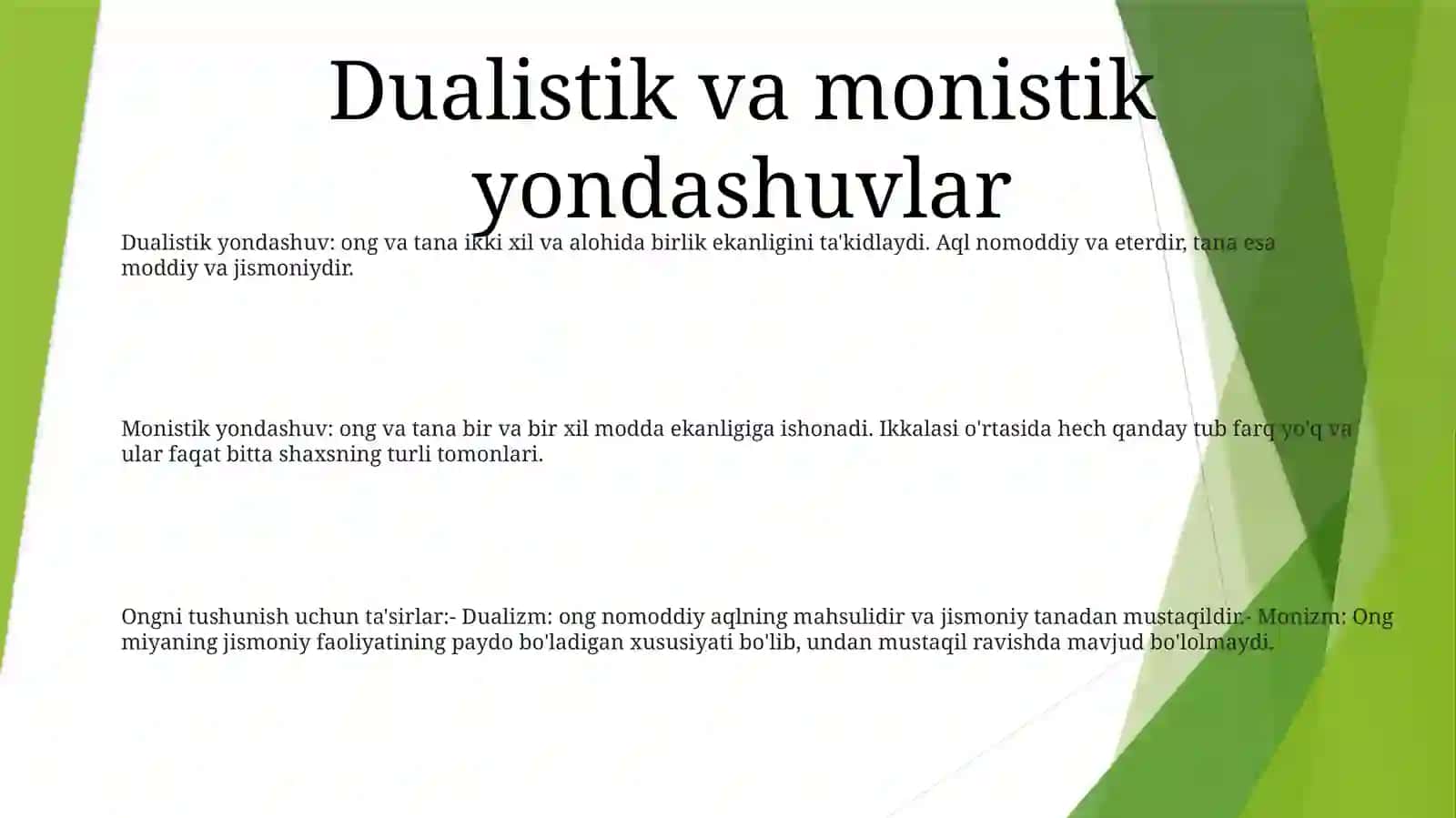 Insonni Tushunishga Dualizm Va Monizm Nuqtayi Nazaridan Yonndashuv 2